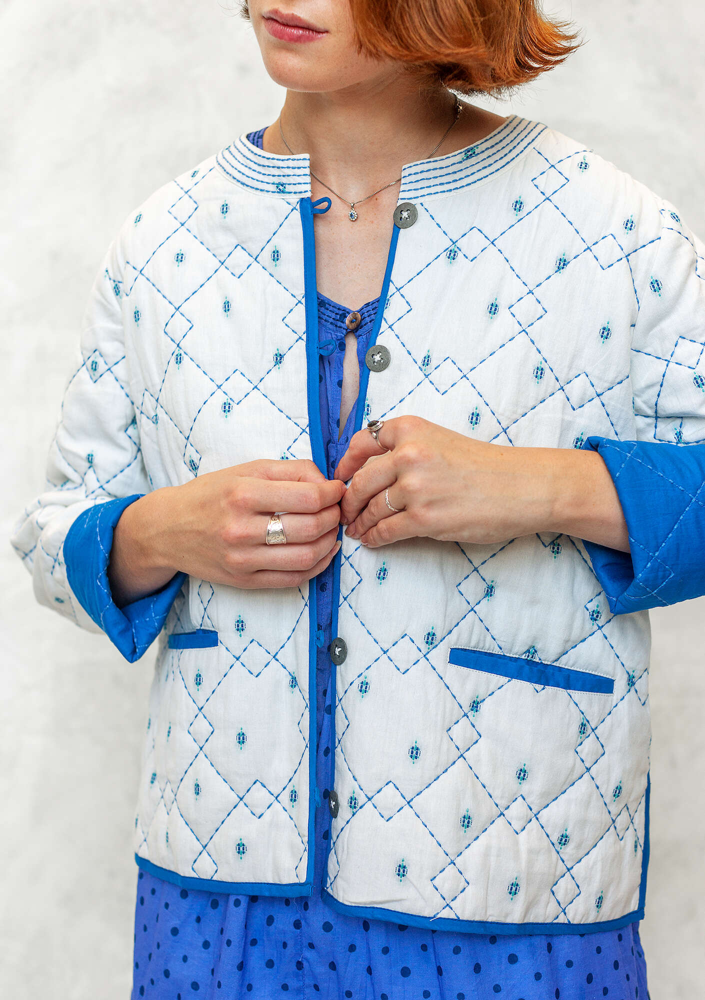“Signe” quilted jacket in woven organic cotton light ecru thumbnail