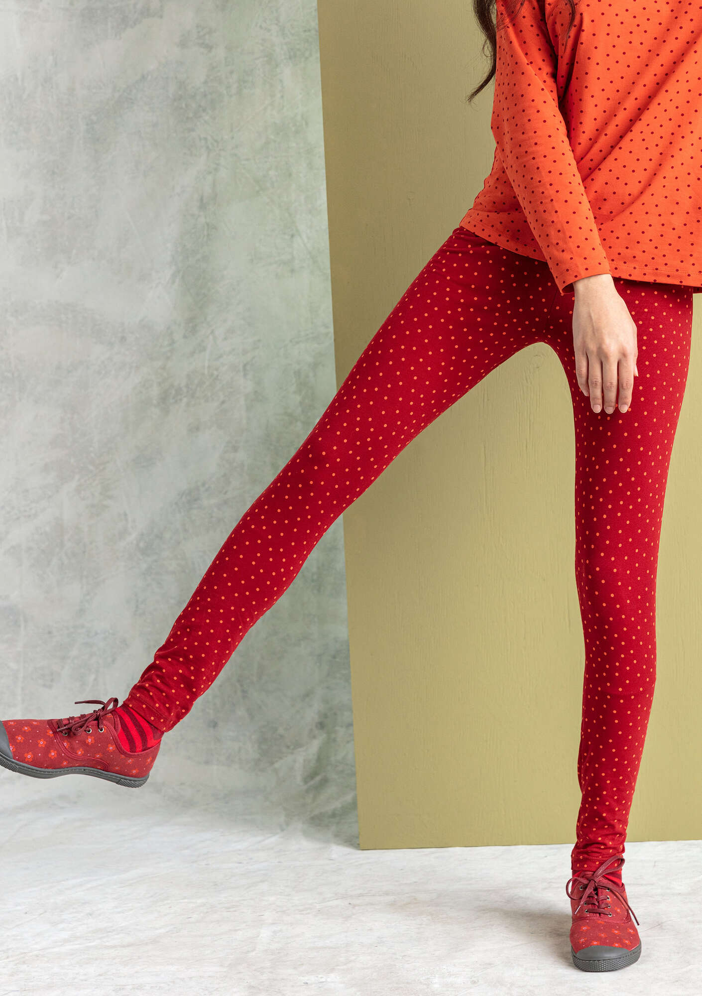 “Pytte” jersey leggings in organic cotton/elastane agate red/patterned thumbnail