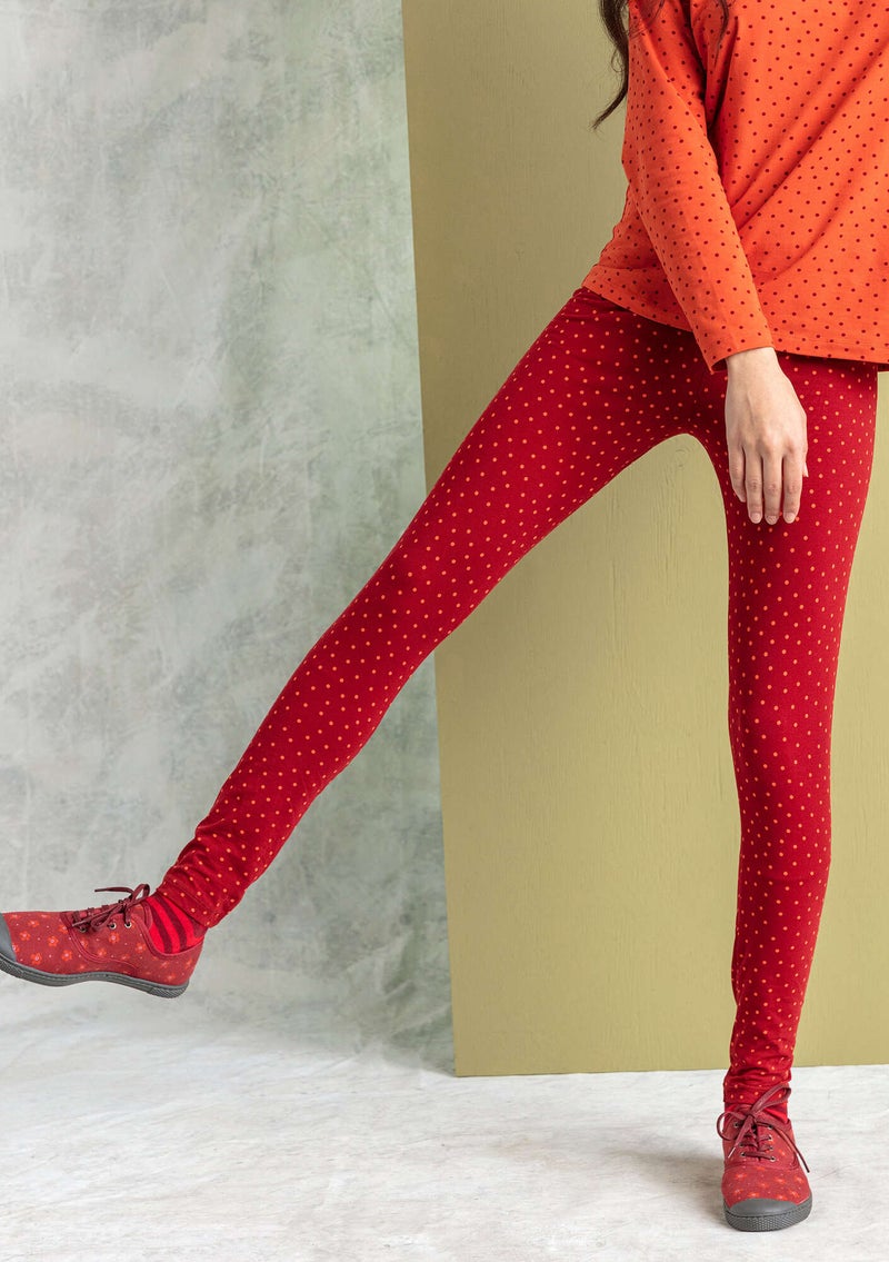 “Pytte” jersey leggings in organic cotton/elastane agate red/patterned