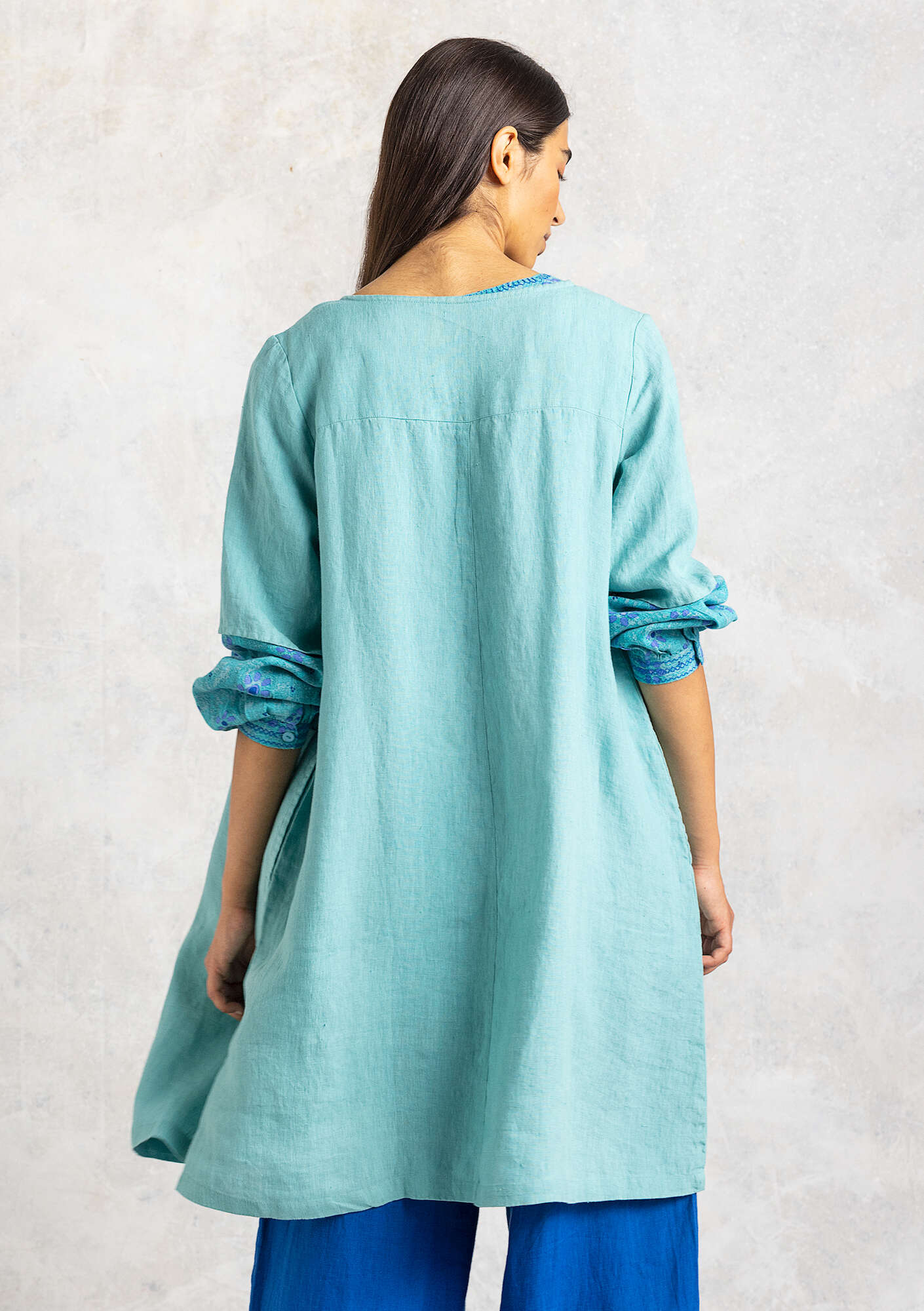 “Ester” dress in woven linen meadow stream thumbnail