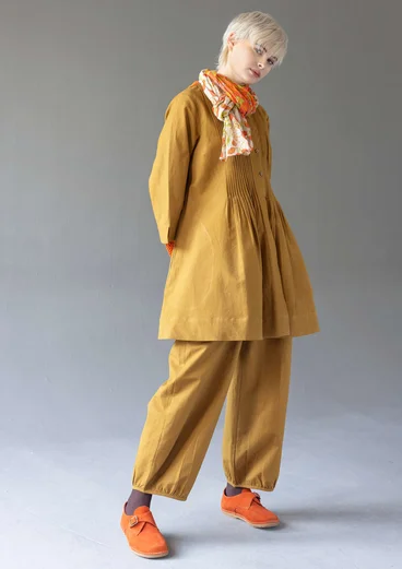 Cotton/linen smock blouse with pintucks - brass