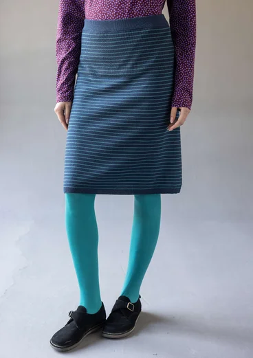 Jupe "Sylvi" en maille fine de coton biologique/laine - bleu Pacifique/vert lagon