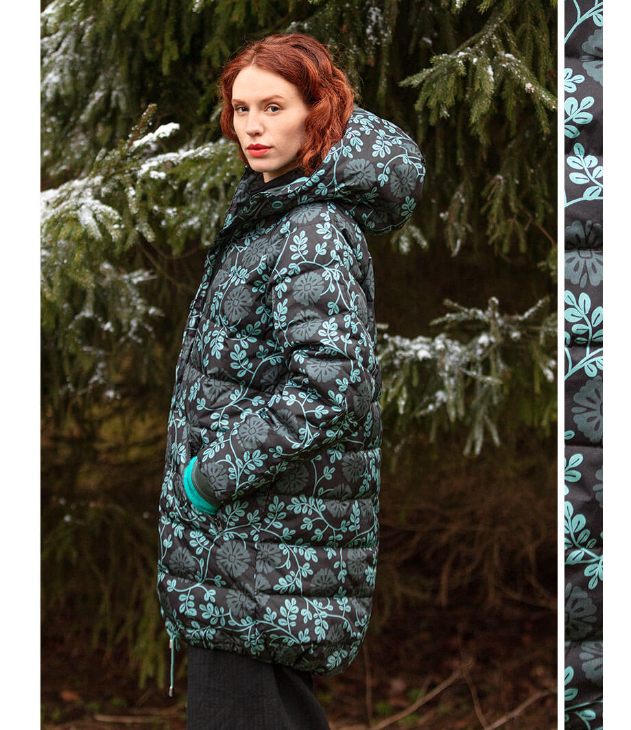 “Lace” down jacket made of recycled polyester/down