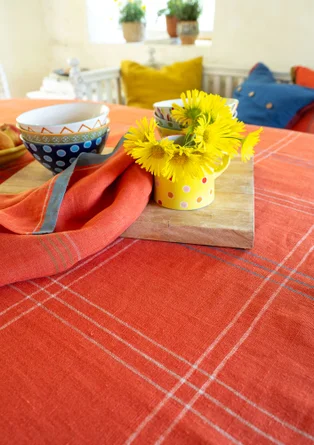 Nappe à carreaux en lin mélangé - piment