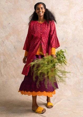 Robe "Serafina" en tissu de coton biologique - rouge perroquet/motif