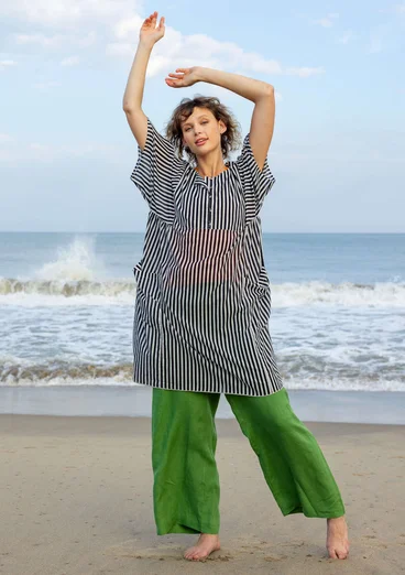 “Reflexions” woven organic cotton dress - black/light ecru