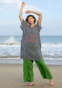 “Reflexions” woven organic cotton dress - black/light ecru