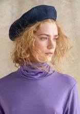 Knitted beret in felted organic wool - indigo