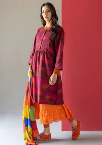 Jurk "Alaska" van geweven biologisch katoen/linnen - aubergine