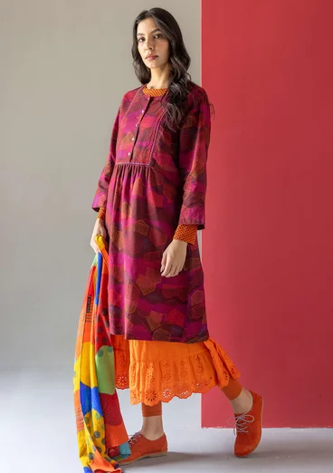 Jurk "Alaska" van geweven biologisch katoen/linnen - aubergine