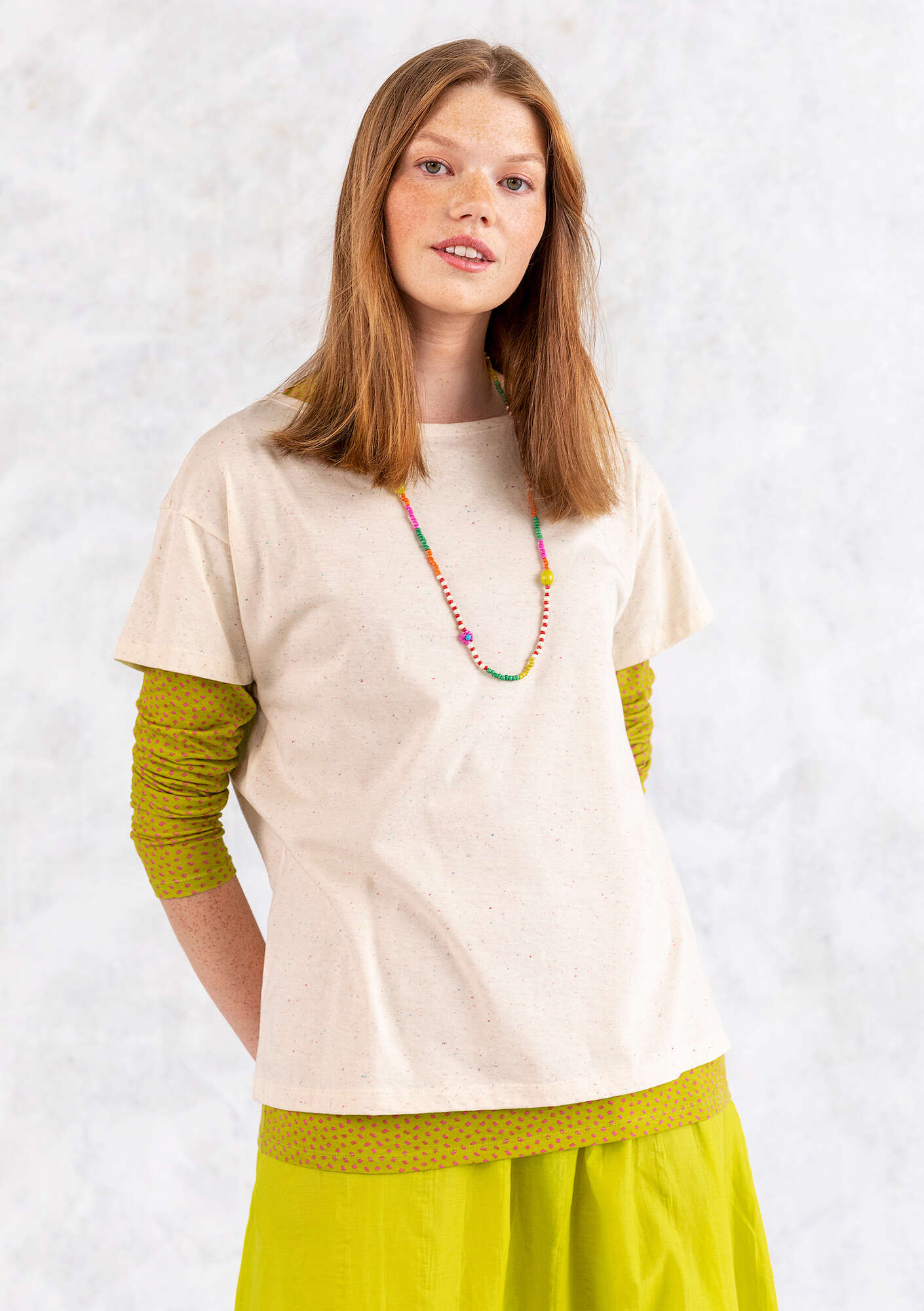 “Molly” jersey top in nubby organic cotton almond milk