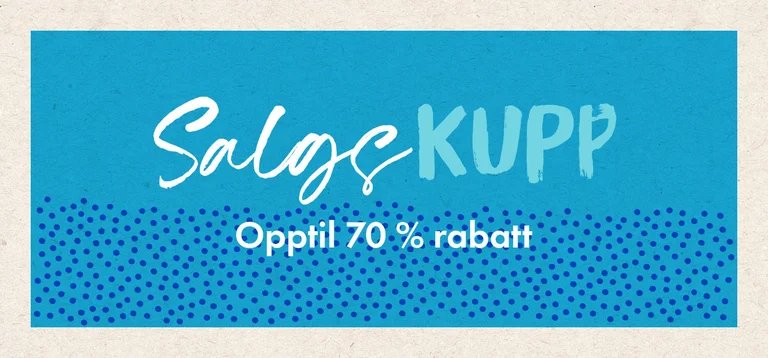 Et grafisk bilde i rosa og beige med teksten SALGSKUPP.