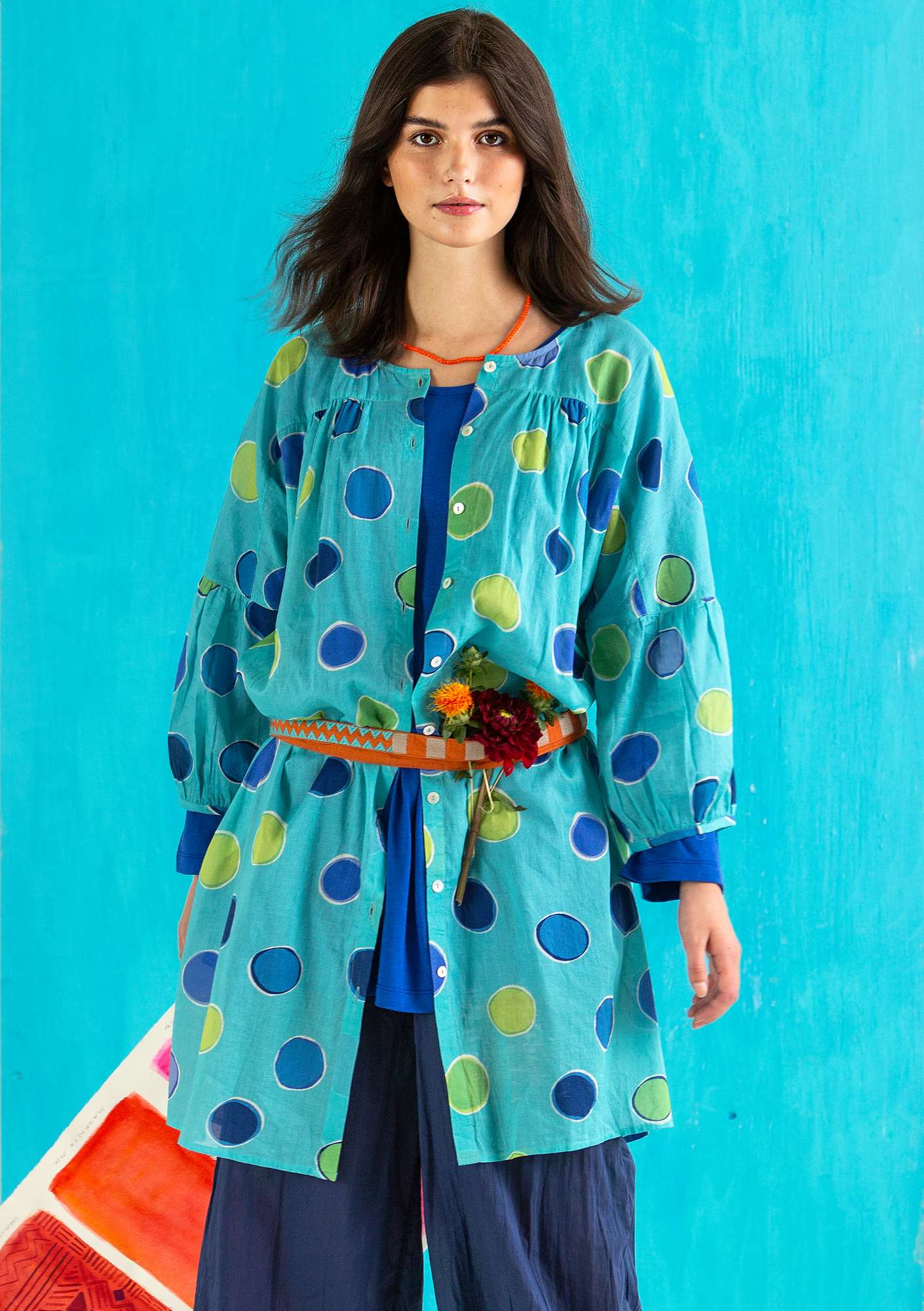 “Billie” organic/recycled cotton dress jade/patterned thumbnail