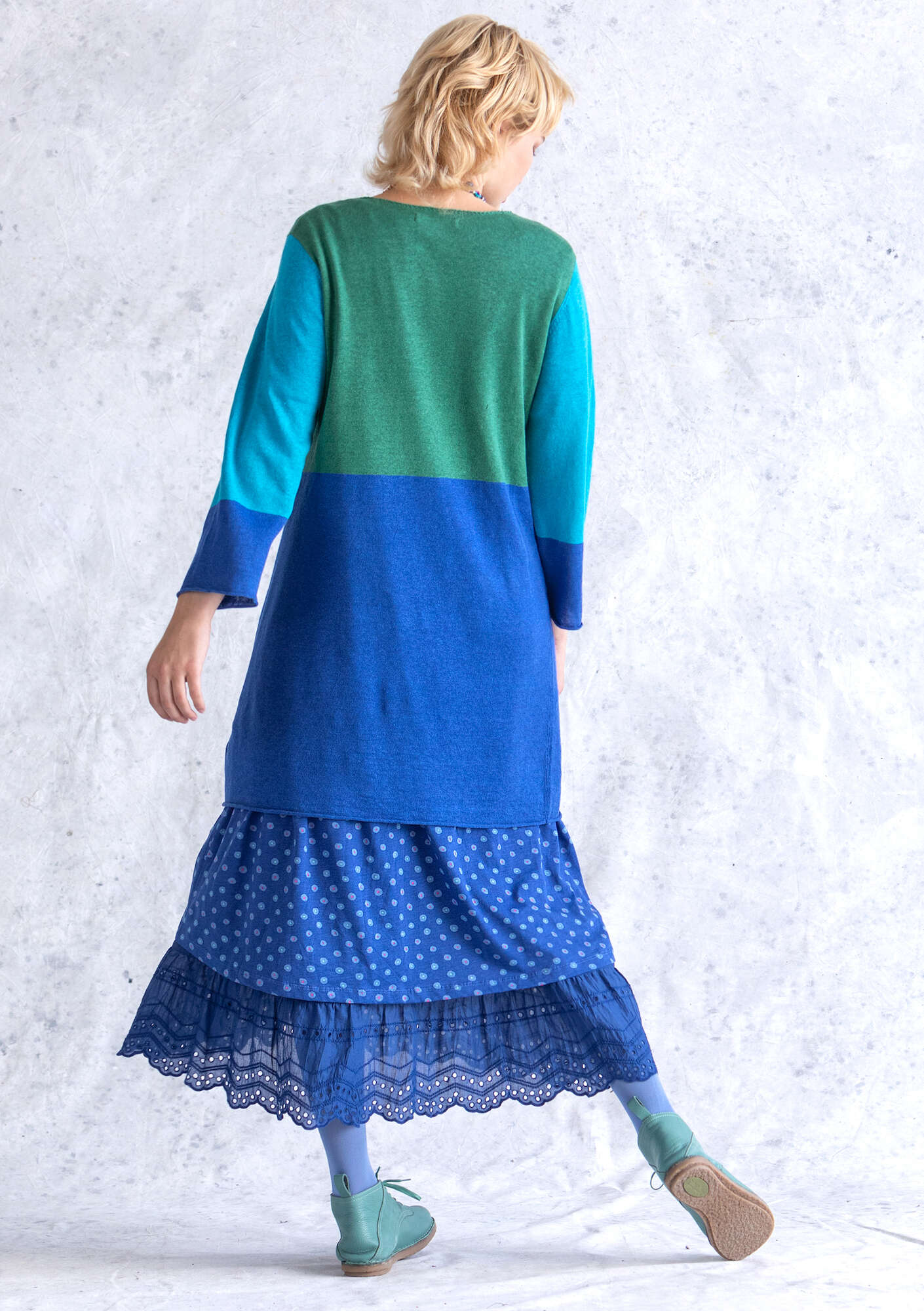 Linen knit tunic sapphire blue/malachite