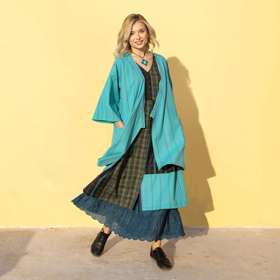 “Coimbatore” checked organic cotton kimono - jade