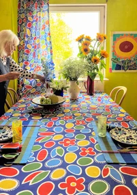 “Sol” patterned organic cotton tablecloth - cobalt blue