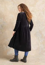 Button-through, organic cotton/recycled polyester velour dress - black