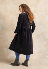 Button-through, organic cotton/recycled polyester velour dress - black