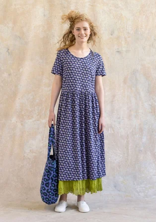 Trikåklänning "Billie" i ekologisk bomull/modal - mörk indigo/mönstrad
