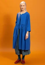 “Sofia” woven dress in organic cotton - flax blue/check
