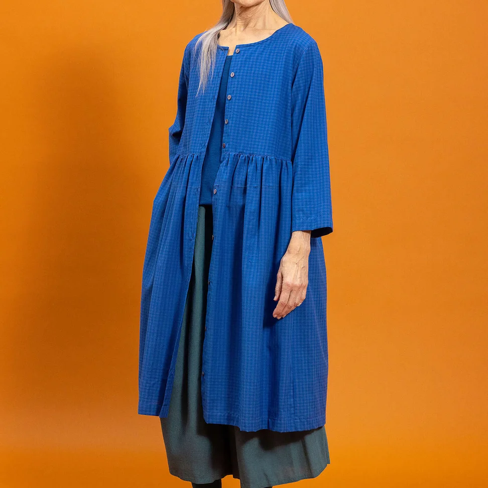 Kangasmekko "Sofia" ekopuuvillaa - pellavansininen/ruutu