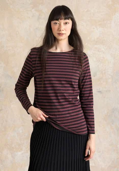 Gestreiftes Langarmshirt aus Bio-Baumwolle - schwarz-aubergine