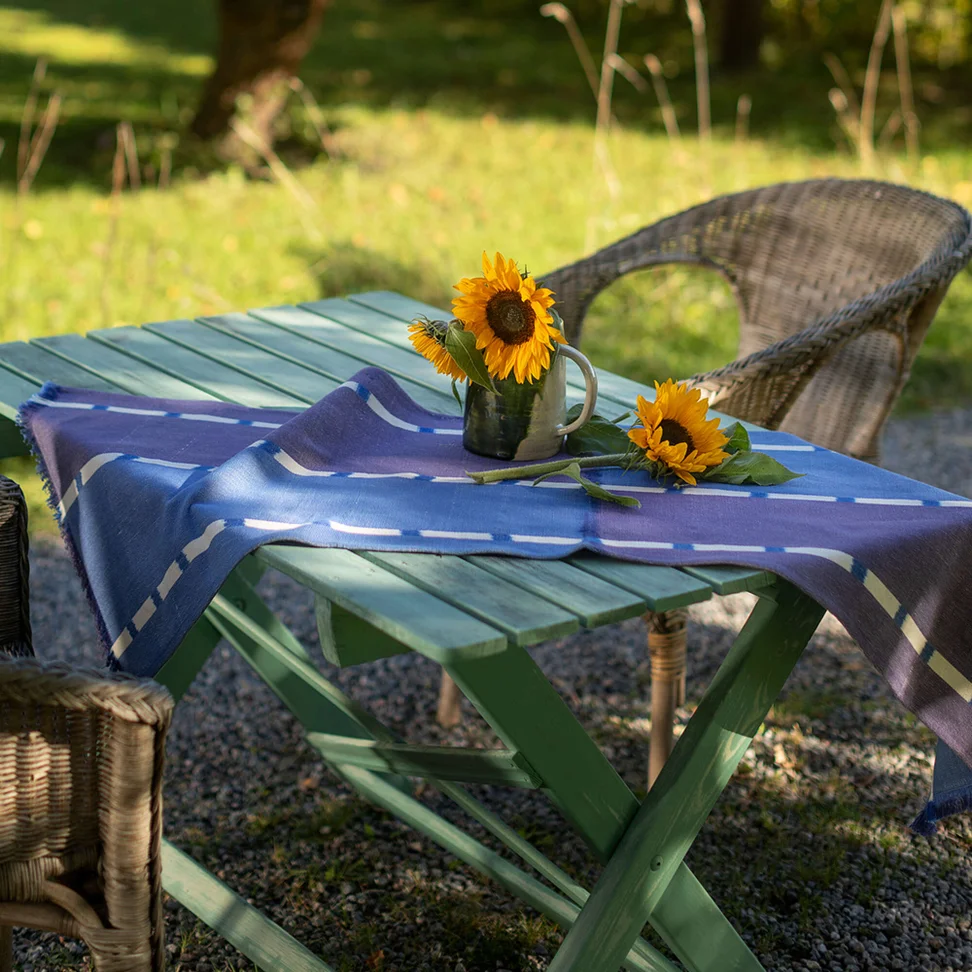 “Ira” organic cotton table runner - brilliant blue
