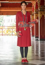 Jerseykleid aus Bio-Baumwolle/Leinen - granatapfel