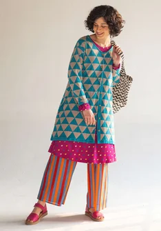 “Zigzag” patterned organic cotton knitted cardigan - turquoise