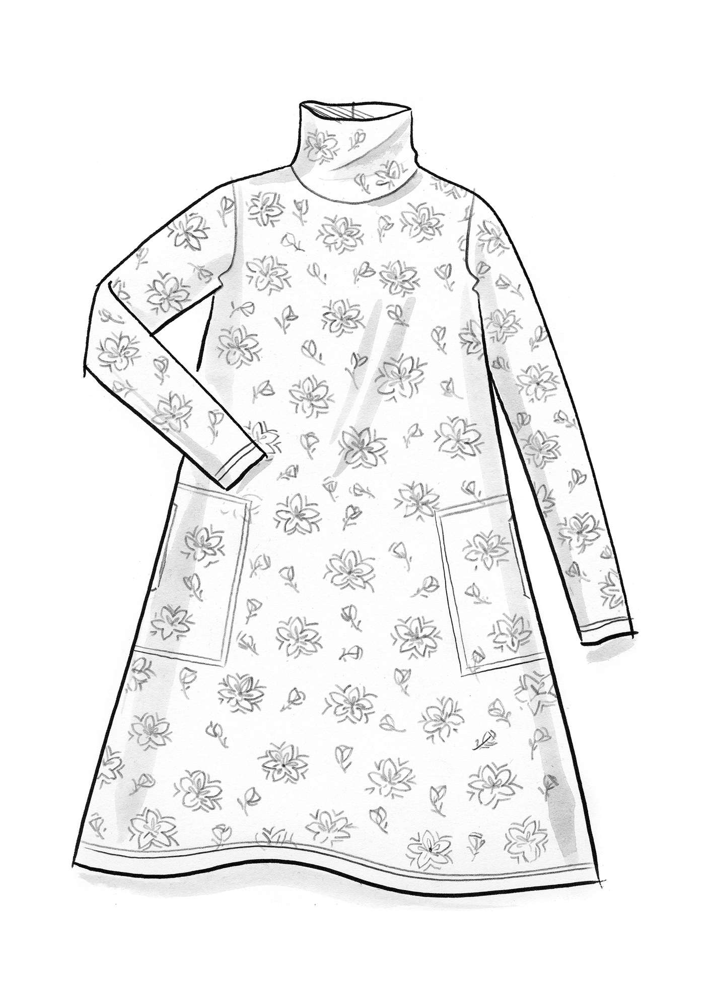 Poloklänning  Akita  i lyocell/elastan svart/mönstrad