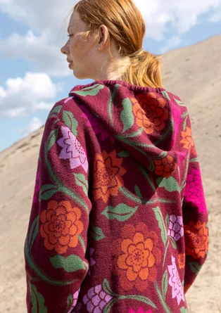 Long gilet "Pink Moon" en laine/coton biologique - raisin