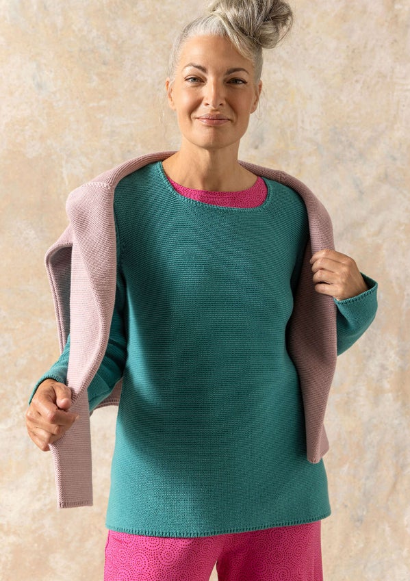 Garter stitch sweater aqua green