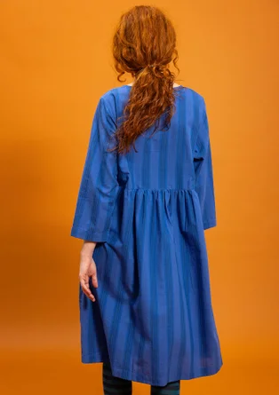 Vævet kjole "Sofia" i økologisk bomuld - hørblå