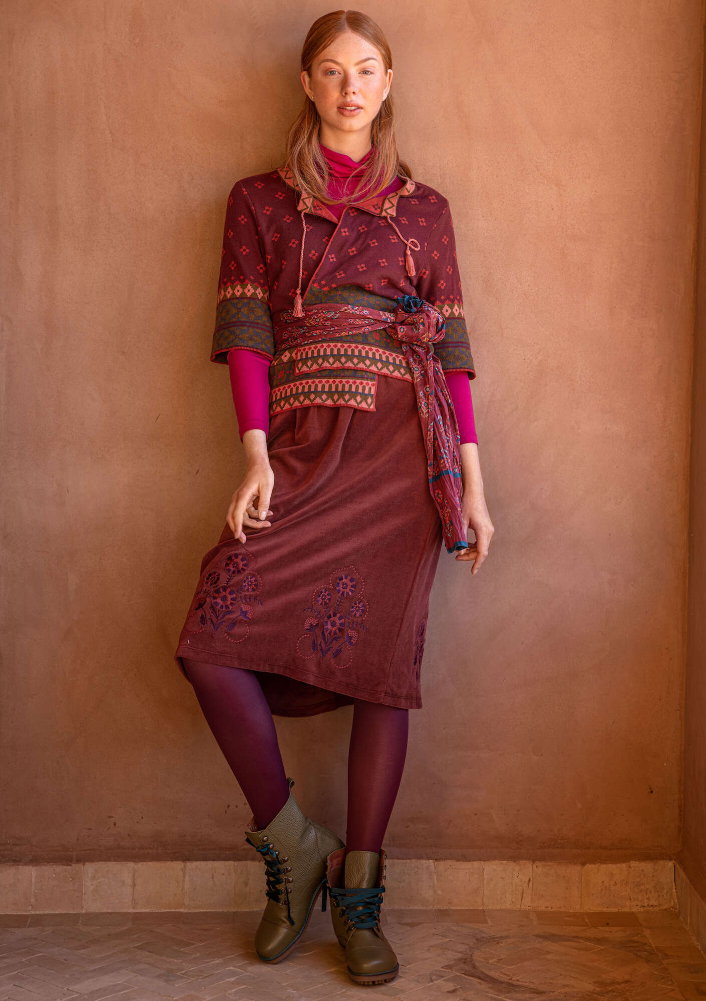 “Zari” organic cotton/recycled polyester velour skirt red curry thumbnail