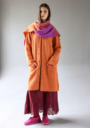 Long gilet "Tulipe" en alpaga mélangé - orange brûlée