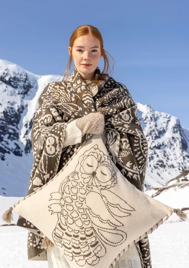 Stickat kuddfodral "Owl" i lammull - ostron