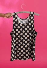 “Singö” jersey tank top in organic cotton/modal - black/dot
