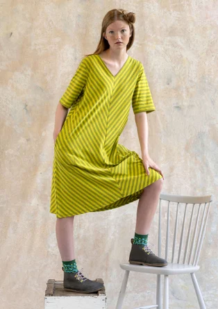 Robe basique rayée en coton biologique - asperge/vert lime