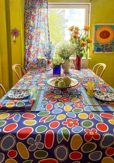 “Sol” patterned organic cotton tablecloth - cobalt blue
