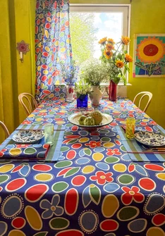 “Sol” patterned organic cotton tablecloth - cobalt blue