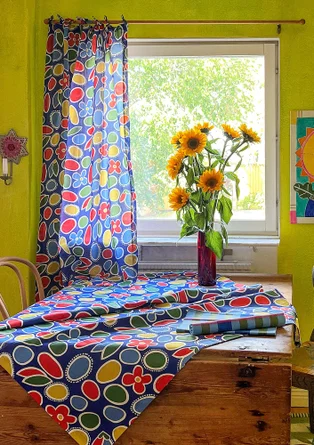 “Sol” short-length, organic cotton curtain - cobalt blue