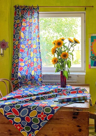 “Sol” short-length, organic cotton curtain - cobalt blue