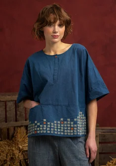 Bestickte Bluse „Fields“ aus Bio-Baumwolle - dunkelindigo