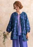 Künstlerbluse „Amber“ aus Leinen (indigo-gemustert S)
