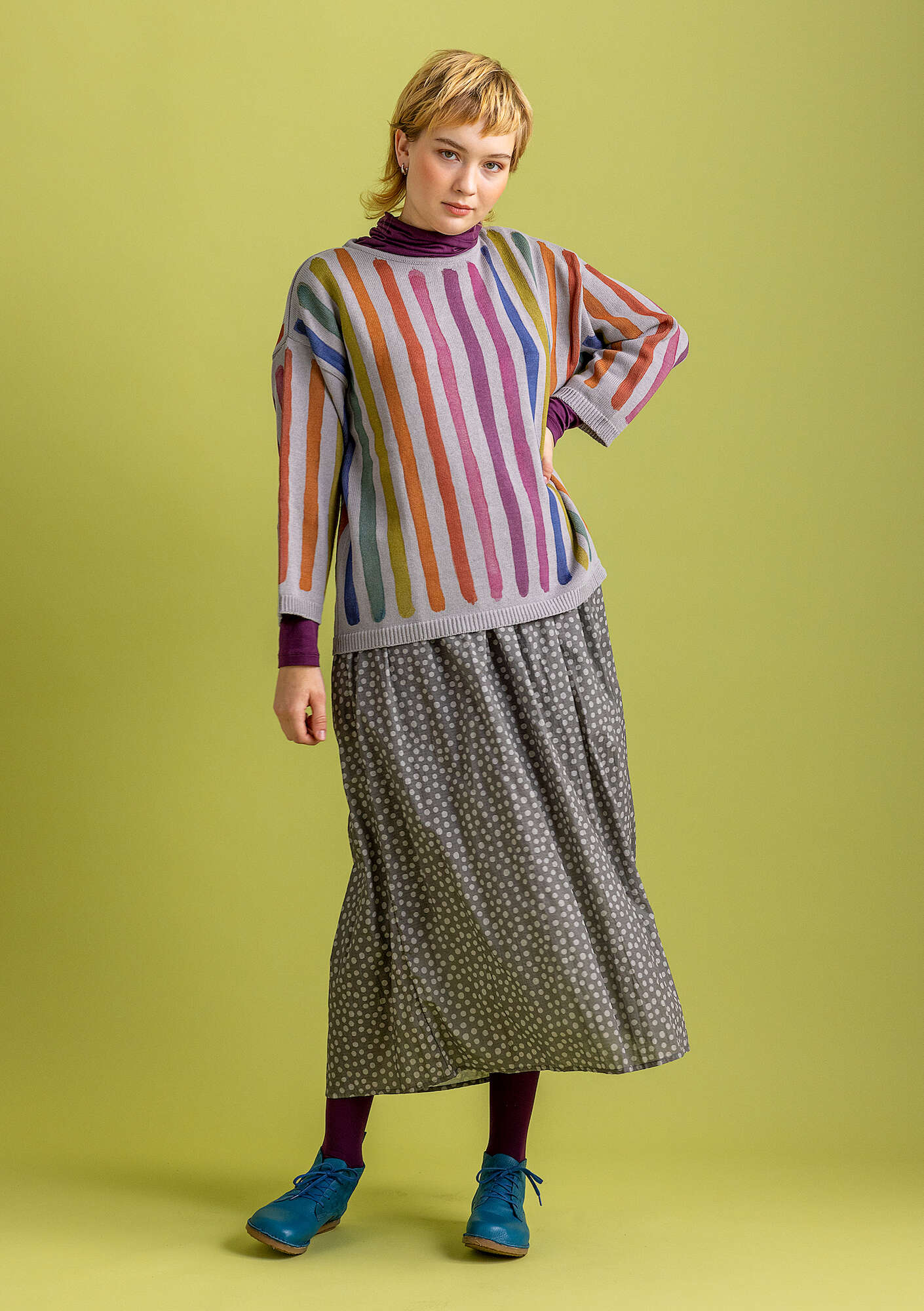 “Alice” woven organic cotton skirt iron grey/patterned