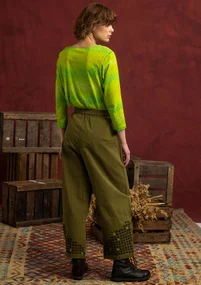 “Fields” embroidered organic cotton trousers - dark olive