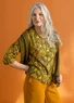 Vevd bluse «Hedda» i økologisk bomull (mørk oliven/mønstret XXL)
