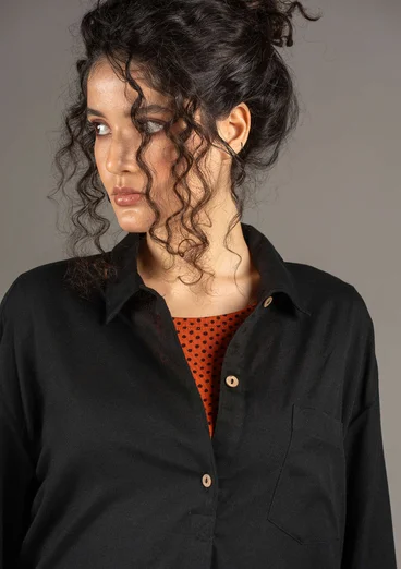 Overhemdblouse van geweven biologisch katoen/linnen - zwart