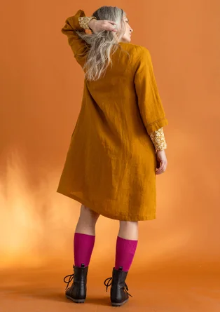Woven “Asta” dress in linen - mustard