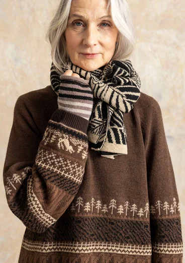 Gemusterter Pullover „Harsprång“ aus Lammwolle/Recycling-Wollgemisch - röstkaffee